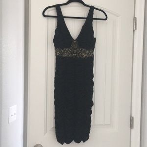 Black rouched mini dress w/beautiful bead work